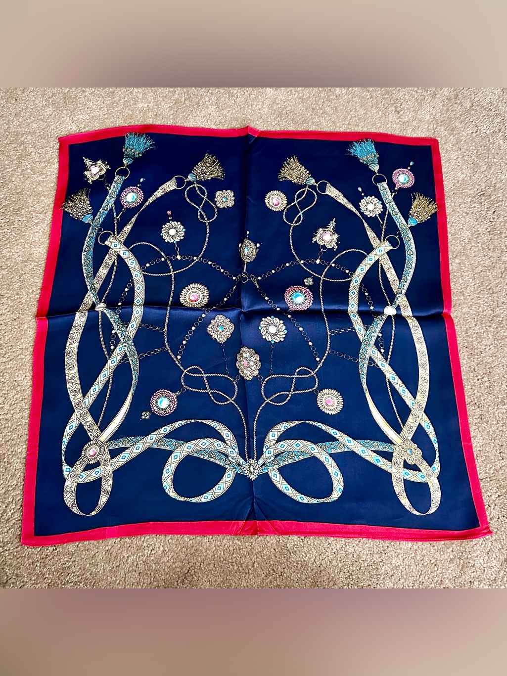 100 Mulberry Silk Scarf  Navy Blue